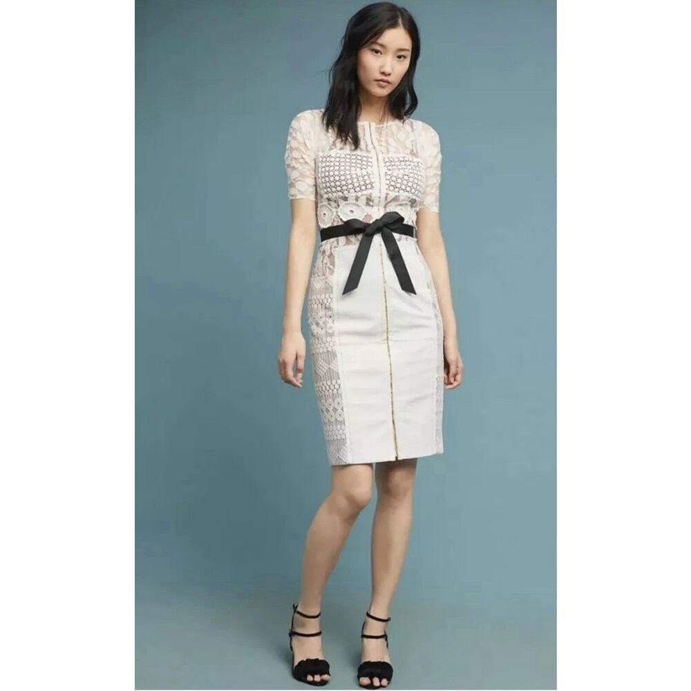 Beguile by Byron Lars White Giupure‎ Lace Cocktail Carissima Sheath Dress Size 2